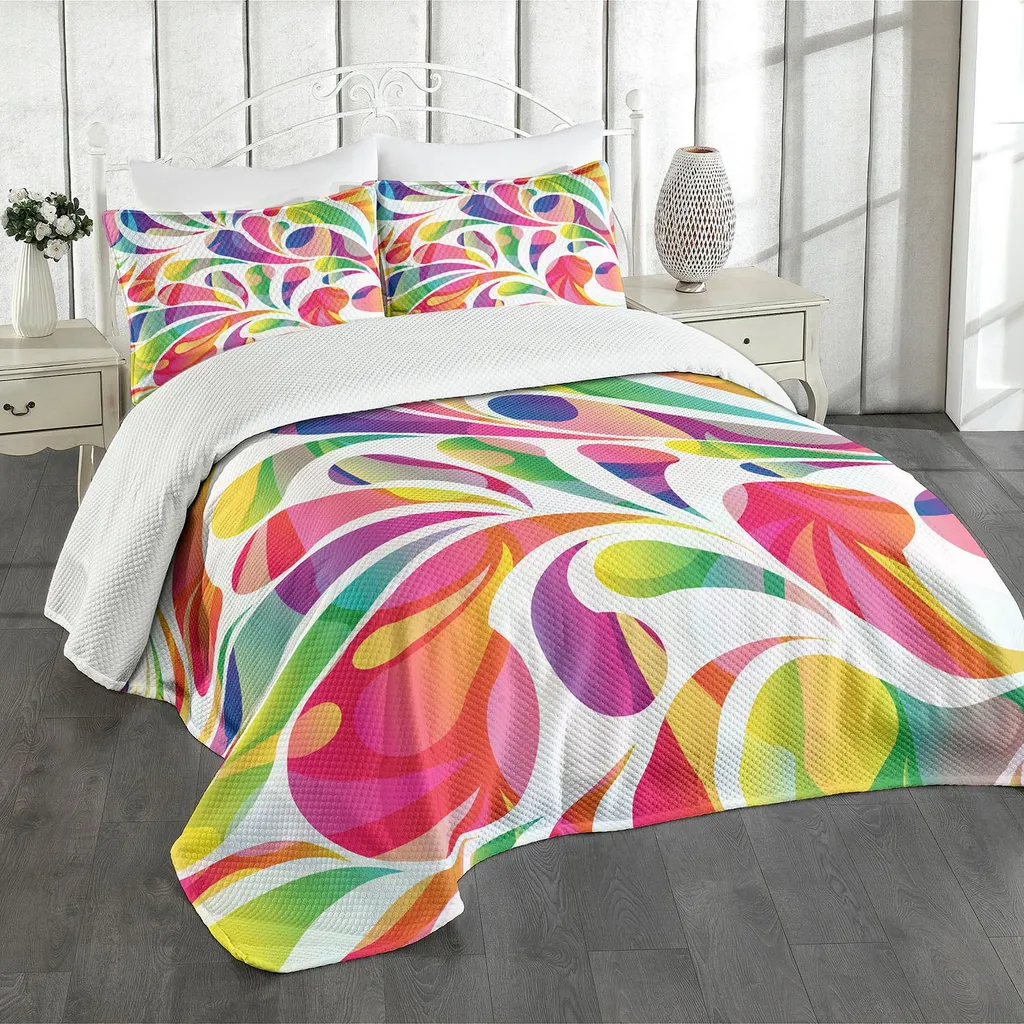 ABAKUHAUS Set copriletto colorato, forme astratte ad arco e gocce creano una composizione energica con colori vivaci e macchie sinuose, 220 x 220 cm, multicolore