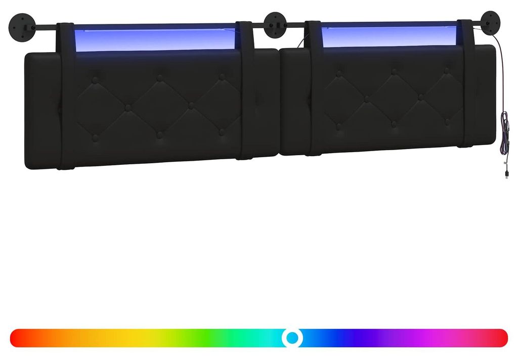 Hängendes Kopfteil Mit LED Licht Schwarz Kunstleder