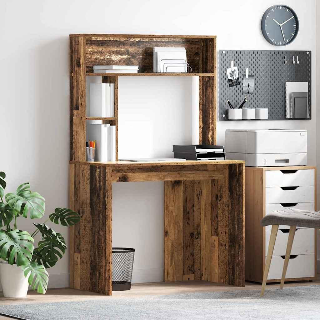 Möbel Schreibtisch mit Regal Altholz 91 x 50 x 149 cm Holzwerkstoff - Schreibtische 869264