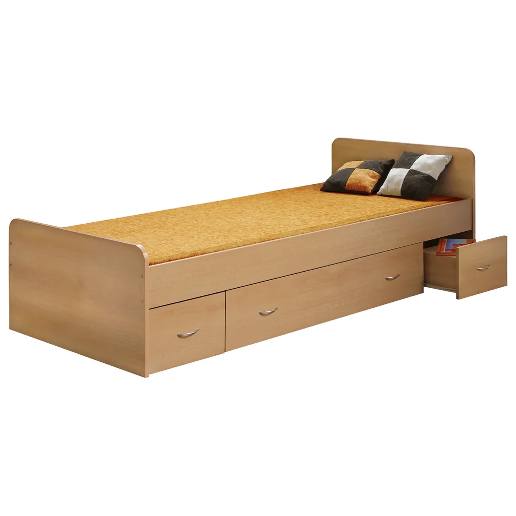 Lit simple 90x200 robuste avec coffre de rangement et sommier à lattes