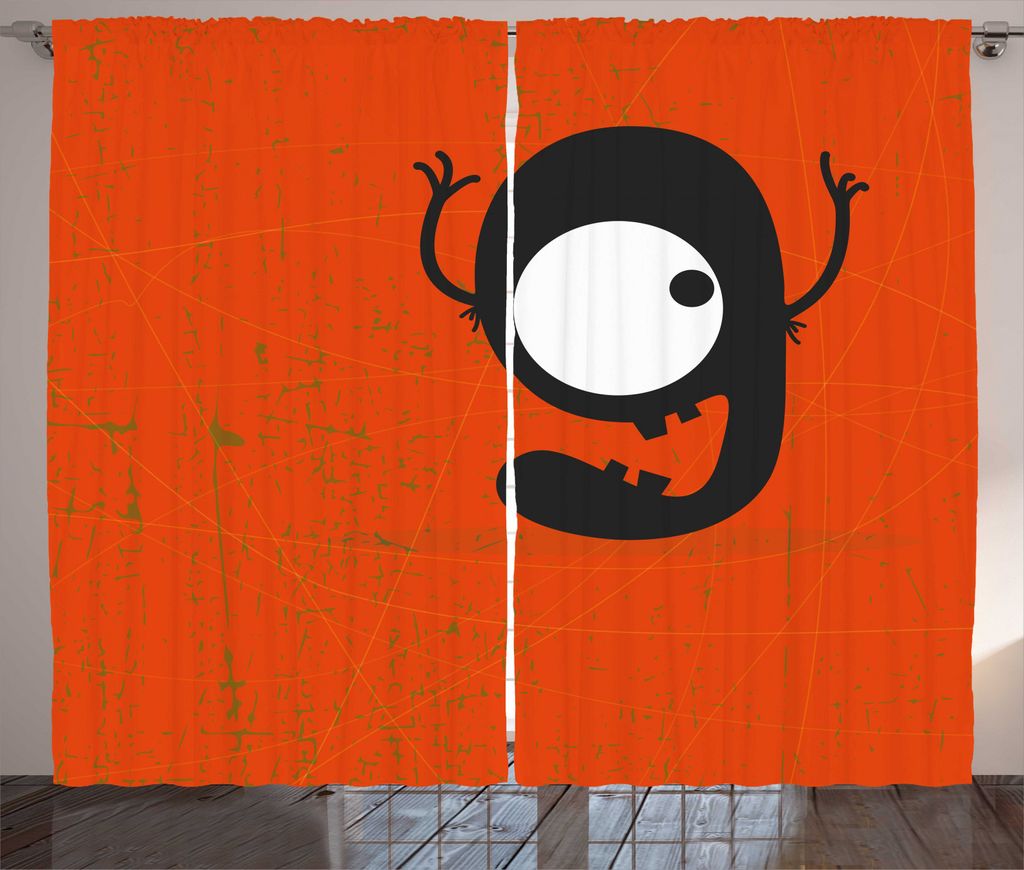 ABAKUHAUS rot Rustikaler Gardine, Cartoon Letter G Monster, Schlafzimmer Kräuselband Vorhang mit Schlaufen und Haken, 280 x 245 cm, Schwarz Weiß Rot
