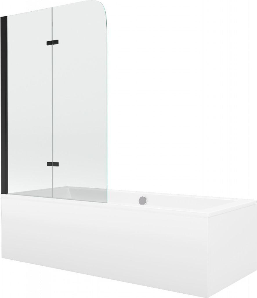 Mexen Cube Rechteckbadewanne 180 x 80 cm mit Verkleidung und 2-flügeliger Blende 80 cm, Transparent, Schwarz - 550518080X9008027