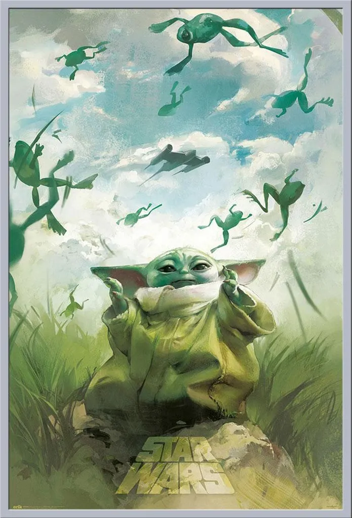 Tableau Star Wars Grogu avec Cadre Argenté et Vitre Acrylique Incassable