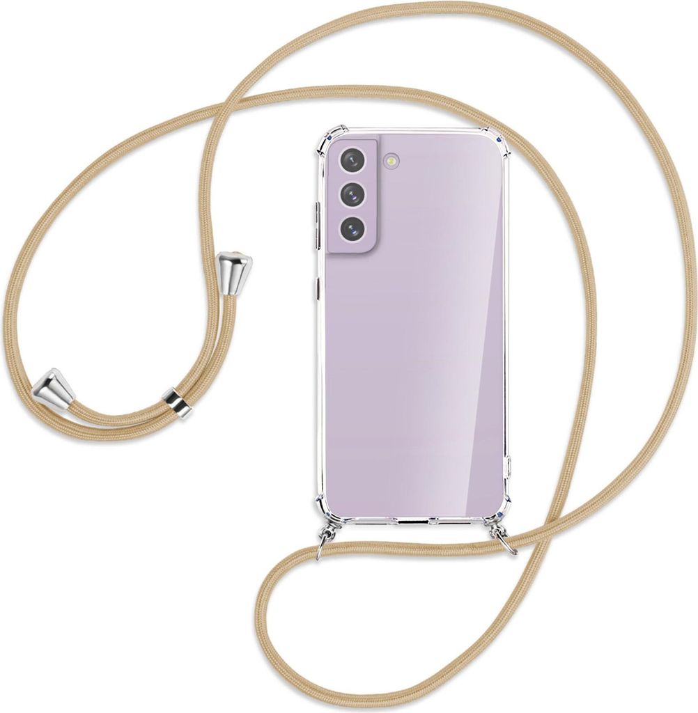 Handykette Backcover-Schutzhülle mit Band (Metall silberfarben) für Samsung Galaxy S21 FE - caramel