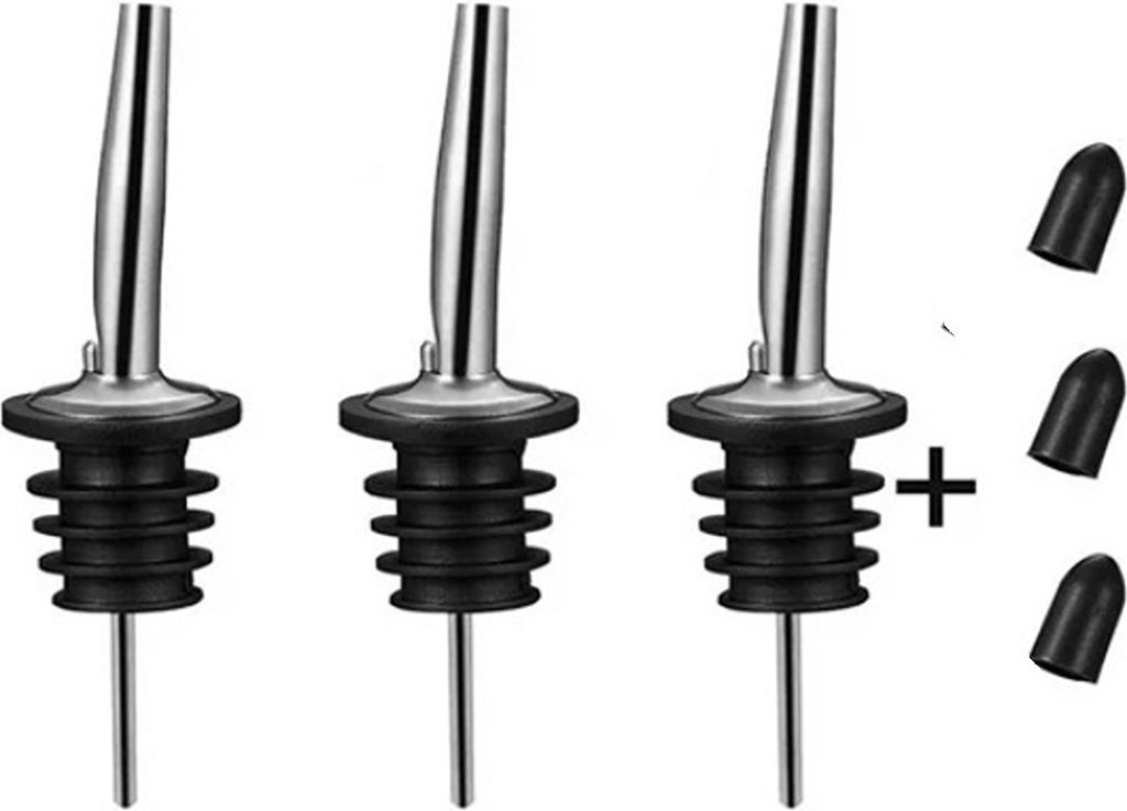3er Pack Edelstahl Flaschenausgießer Schnaps | Weinausgießer mit Stopfen | Dosierer mit Verschluss | Spirituosen Ausschenker Verschließbar | Fla...