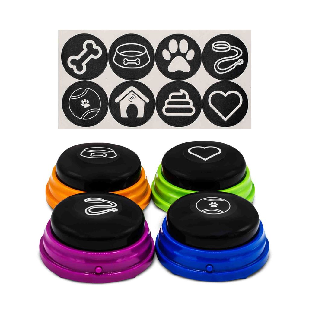 Vulpes Goods Hundeknöpfe, Hundetasten, Haustiertasten für Kommunikation, Hundespielzeug, Hundetraining, Mit 4 Tasten, Inklusive Trainingsaufkleber