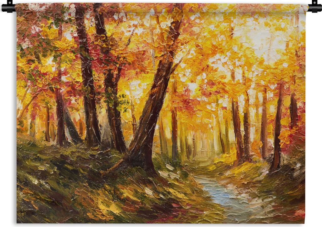 MuchoWow Wandteppich Wandbehang Gemälde - Herbst - Wald - Ölgemälde 60x45 cm Tapisserie Dekoration Wandtuch - Das Schlafzimmer
