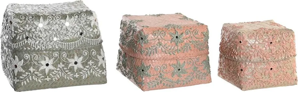 Set de paniers DKD Home Decor Coloré Bambou Boho 27 x 27 x 23 cm - 3 pcs