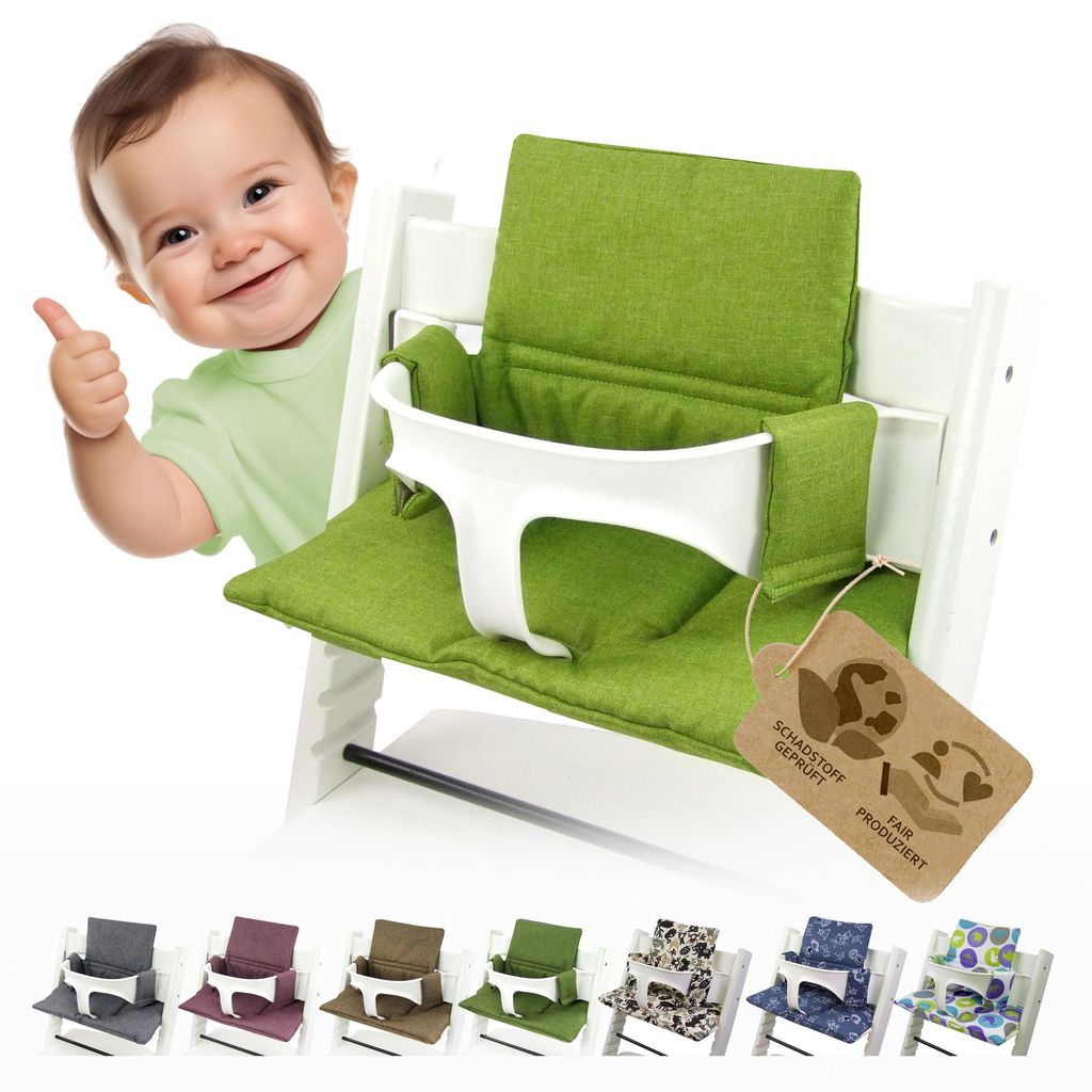 BAMBINIWELT Ersatzbezug, Kissen-Set für Hochstuhl Kinderstuhl Stokke Tripp Trapp, Sitzverkleinerer, ORG. hellgrün