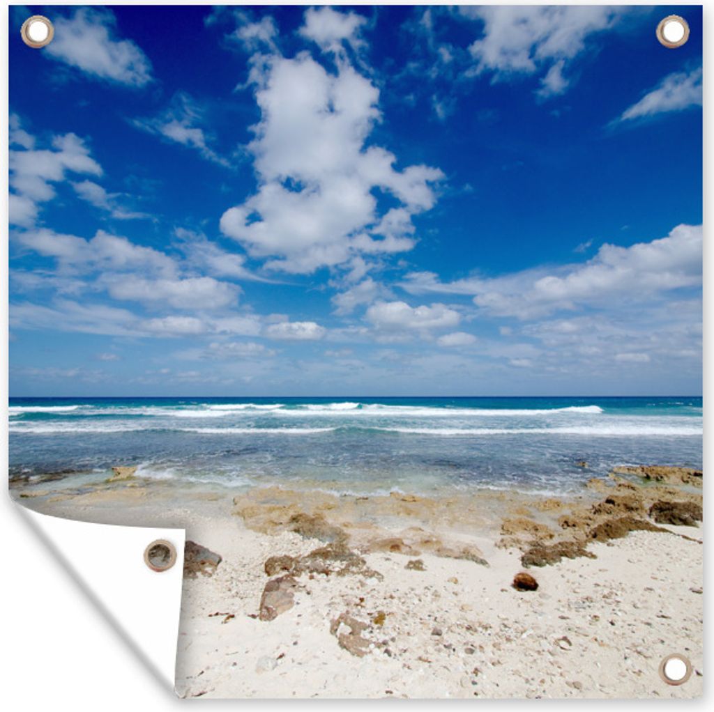 MuchoWow 100x100 cm Outdoor-Poster Gartendeko Sichtschutz Garten Poster für den Garten Blauer Himmel mit Wolken am Strand von Isla Mujeres in M...