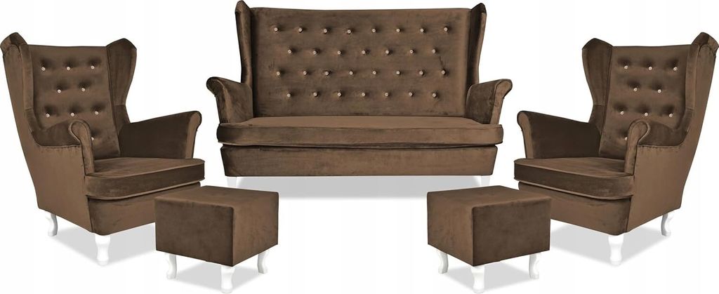 Family Meble Set aus Sofa + 2 Sessel + Hocker Diana 2-Sitzer Sofa Couch Freistehendes Lounge Sofa Bequem zum Entspannen Wohnzimmer Büro (ROYAL 06)