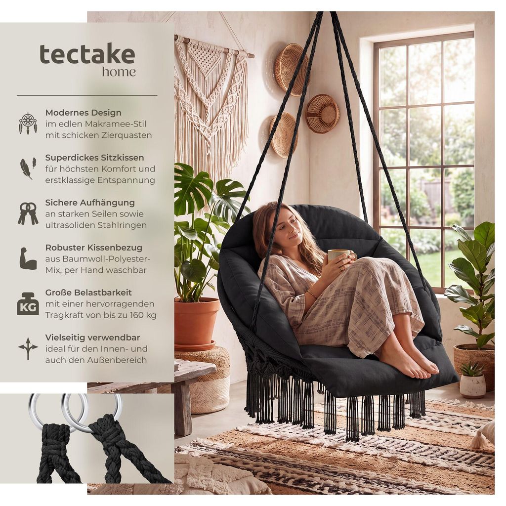 tectake® Hängesessel Samira 80 x 81 x 139 cm Produktbild 