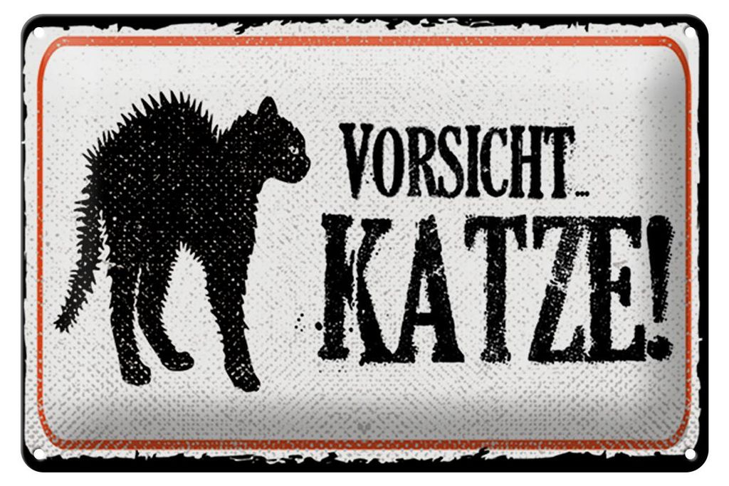 Blechschild Hinweis 20x30 cm Vorsicht Katze Schild