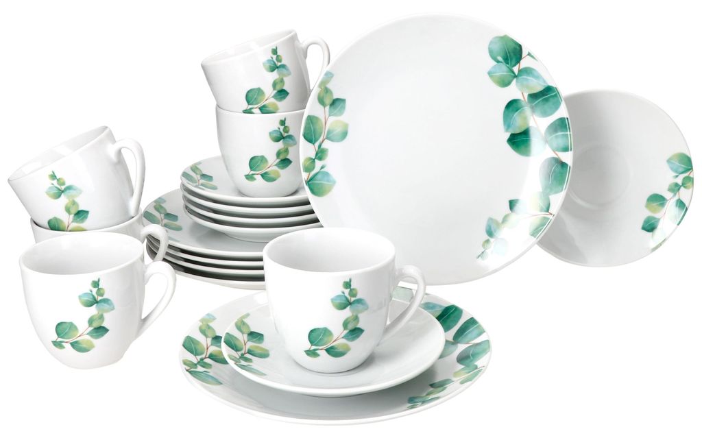 18szt serwis kawowy eukaliptus porcelana 6 osób filiżanki Zdjęcie produktu 