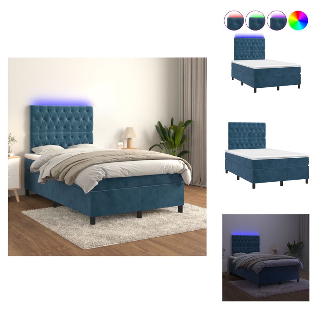 vidaXL Boxspringbett mit Matratze & LED Dunkelblau 120x200 cm Samt - Betten & Bettgestelle