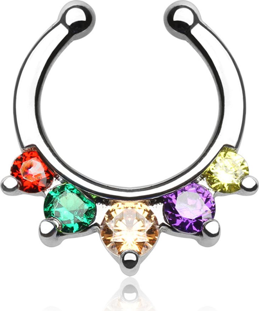 Nasenpiercing Nasenring Fake Piercing Septum Helix Kugeln Zirkonia Kristalle Strass silber-rainbow