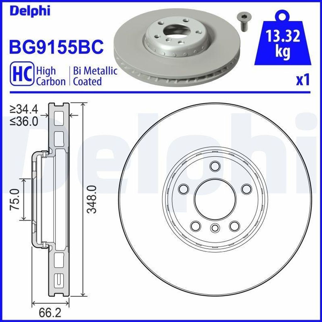 DELPHI Bremsscheibe für BMW 5 Touring (F11) 348mm BG9155BC