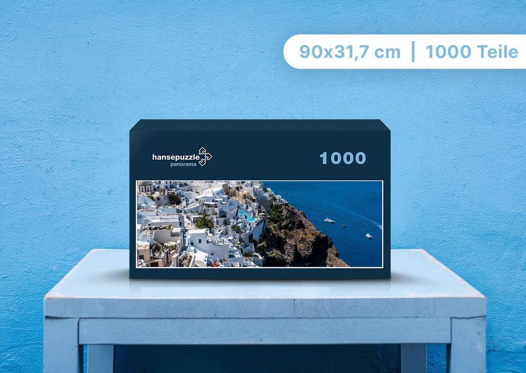 hansepuzzle 98019 - Santorini Puzzle, 1050 Teile, Reisen, 60,0 x 46,0cm mit hochwertiger Aufbewahrung, Kartonbox und wiederverschließbarem Beutel
