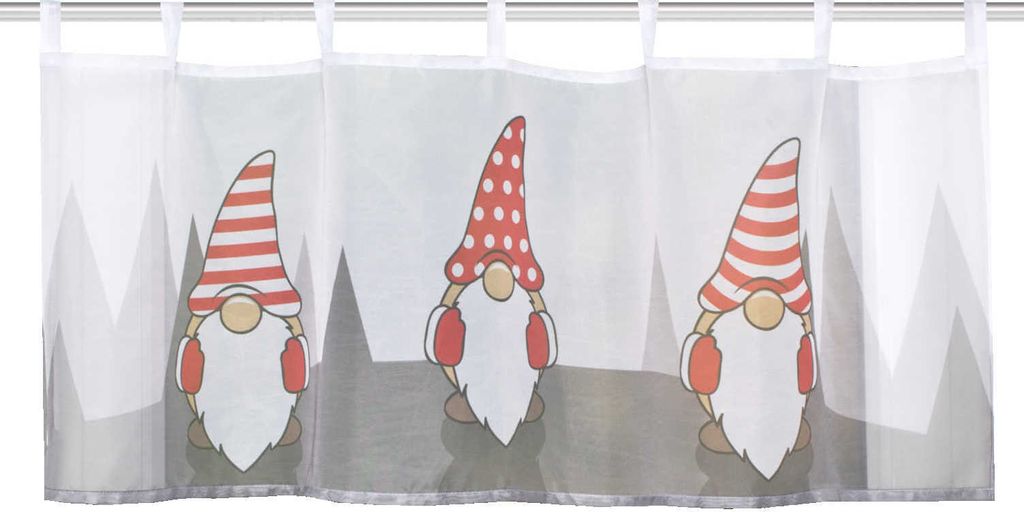 Scheibengardine mit Schlaufen Scheibengardine Drei Weihnachtswichtel HxB 45x120cm