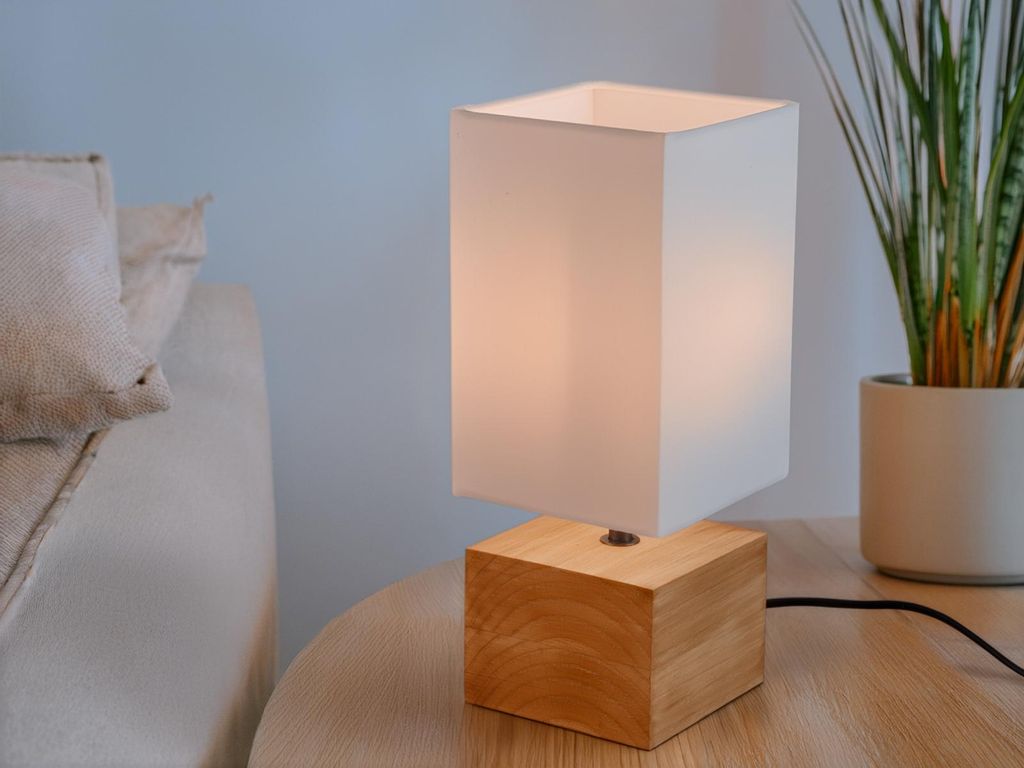Reality Leuchten Tischleuchte Woody quadratisch holzfarbig Produktbild 