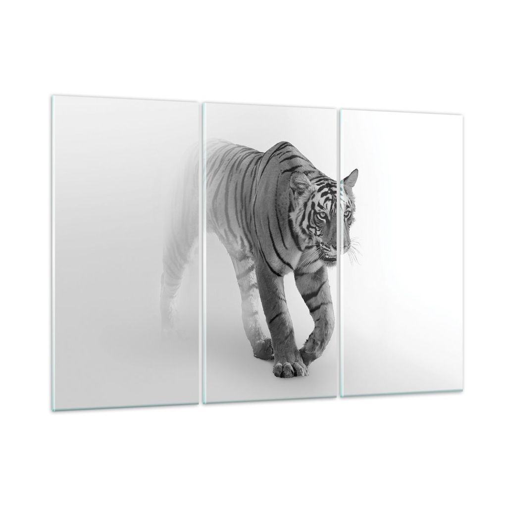 Bilder auf glas - 3 Teile - Tiger Monochrom Porträt - 105x70cm - Glasbilder - Wandbilder - Bilder - zum Aufhängen bereit - Wanddekoration aus Gla...