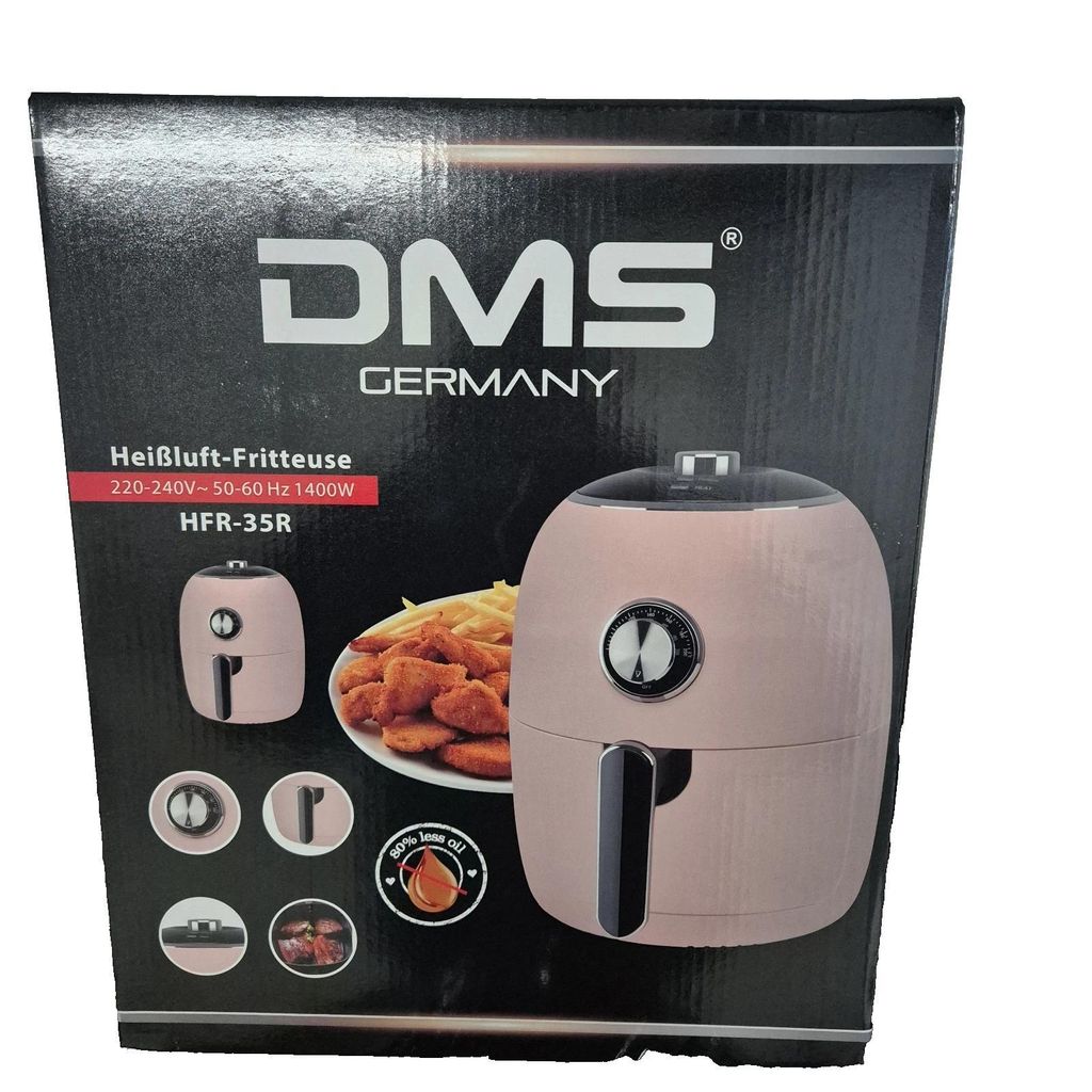 DMS Retro Heißluftfritteuse HFR-35B 3,5L | 1400W | Rosa| Fettarm & Knusprig
