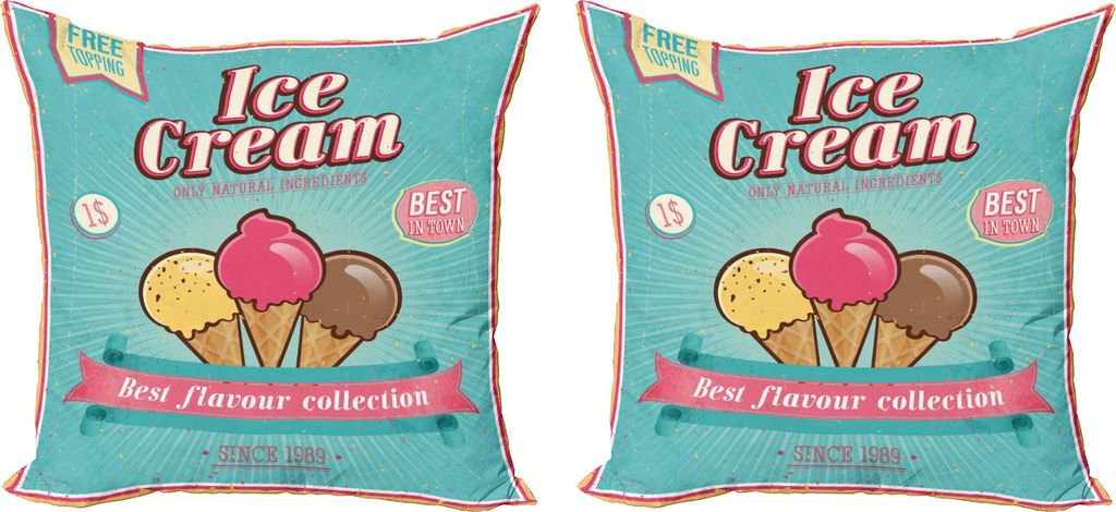 ABAKUHAUS Eis Kissenbezug Set (2Stück), Beste Flavor Collection Quote mit en Topping Kinder Design, 40 x 40 cm, Seafoam Rosa Blassgelb