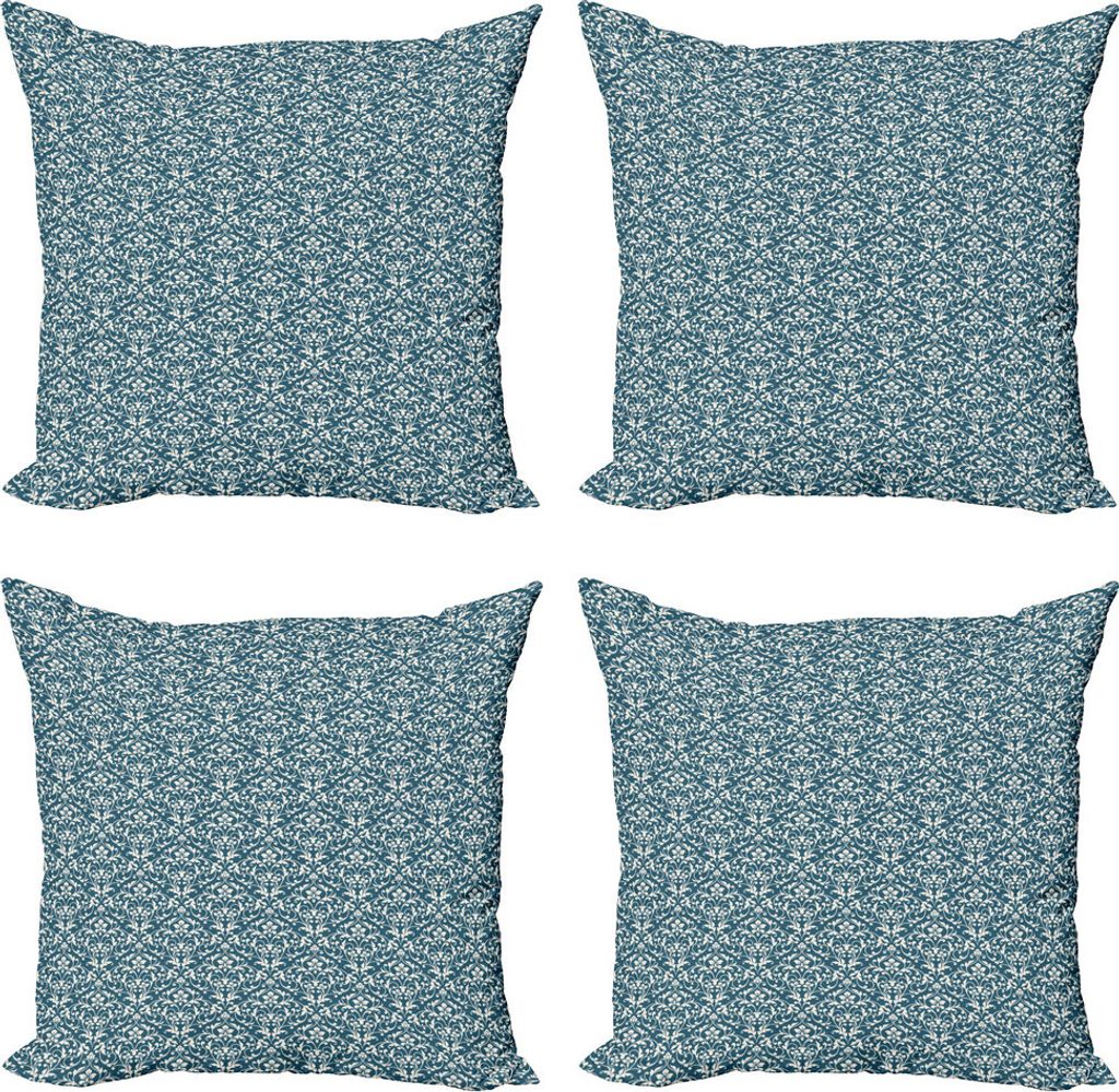 ABAKUHAUS Damast Kissenbezug Set (4 Stück), vibrant Laub, Moderner Doppelseitiger Digitaldruck, 40 cm x 40 cm, Nacht-Blau-Creme