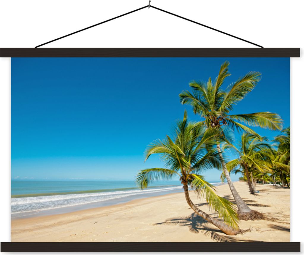 MuchoWow Textilposter Strand - Meer - Palme 90x60 cm mit schwarzem Rahmen - Aufhängungssatz
