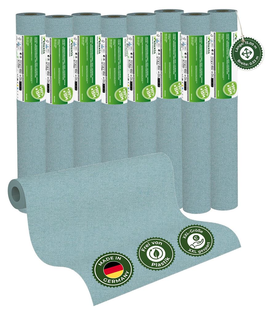 Vliestapete Vliestapete farbig – UNI Tapete einfarbig Eisblaugrau 8er Set, 8 x 15,00 m x 0,53 m, matt, waschbeständig, stoßfest, Germany – Ve...