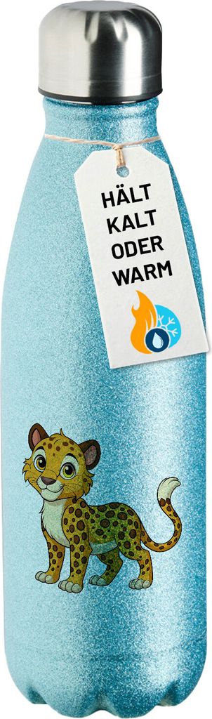 Huuraa Trinkflasche Leopard Comic 500ml Blue Edelstahl Wasserflasche Trinkflasche Geschenkidee