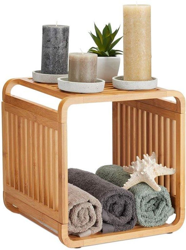Badezimmerregal aus Bambus, 33x33x33 cm, Gitterdesign, beidseitig zugänglich, mit Fußplatten