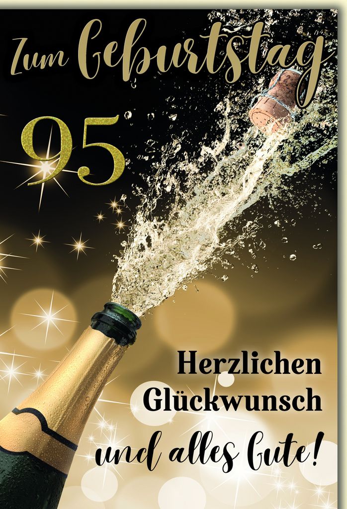 95. Geburtstag Glückwunschkarte mit Briefumschlag Spritzender Sekt