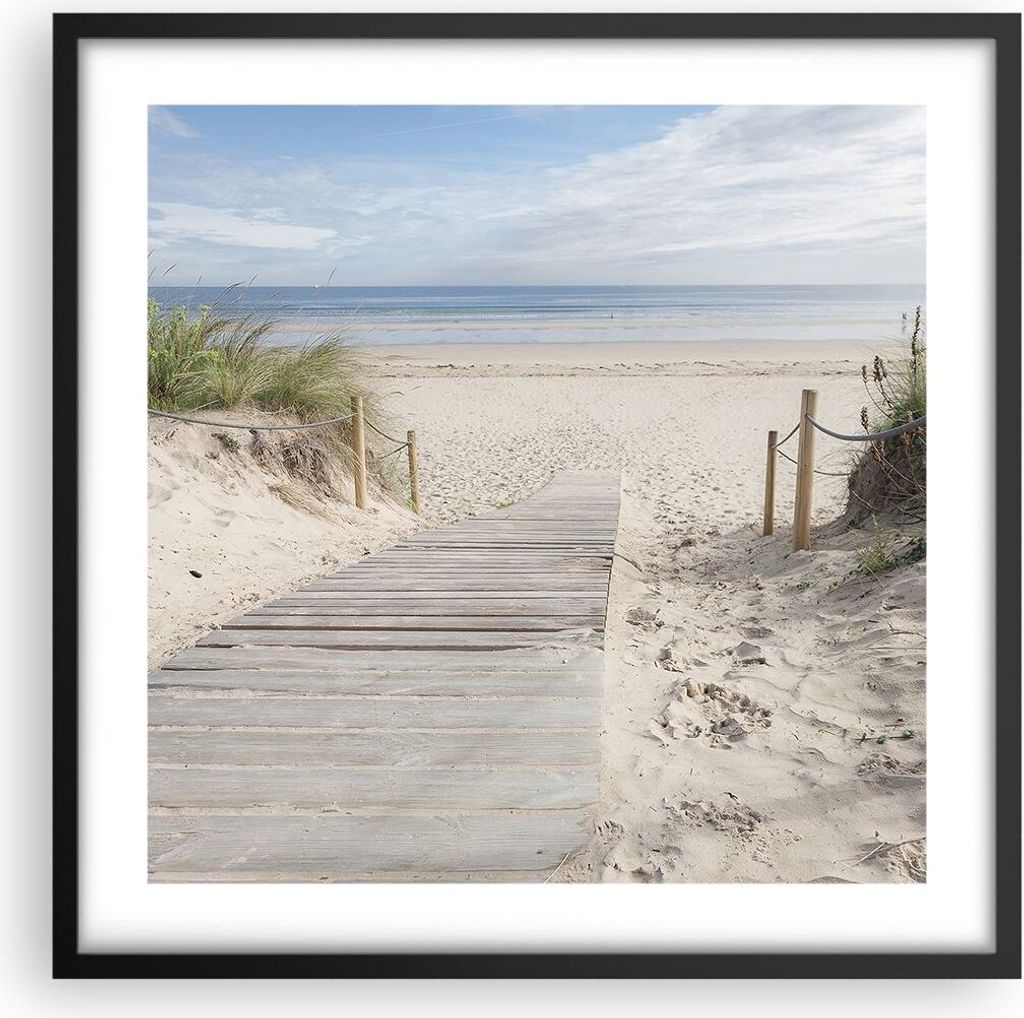 Gerahmtes Poster - Schwarzer Rahmen - Strand Düne Eintritt - 50x50 cm - Wand Bild - Wanddeko - Wandbilder - Kunstposter - Wandposter - Bilderrahme...