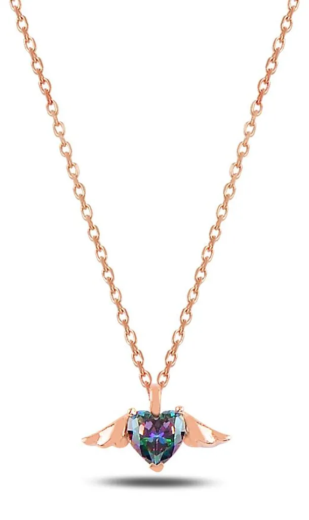 Collier cœur topaze mystique ailes d'ange argent 925 doré rose 18k