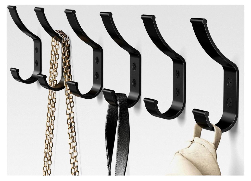 12 Stück Wandkleiderhaken, Garderobenhaken Schwarz, Schraubhaken für Flur, Schlafzimmer, Eingangsbereich, Akustikpaneele für Mäntel, Handtasche...