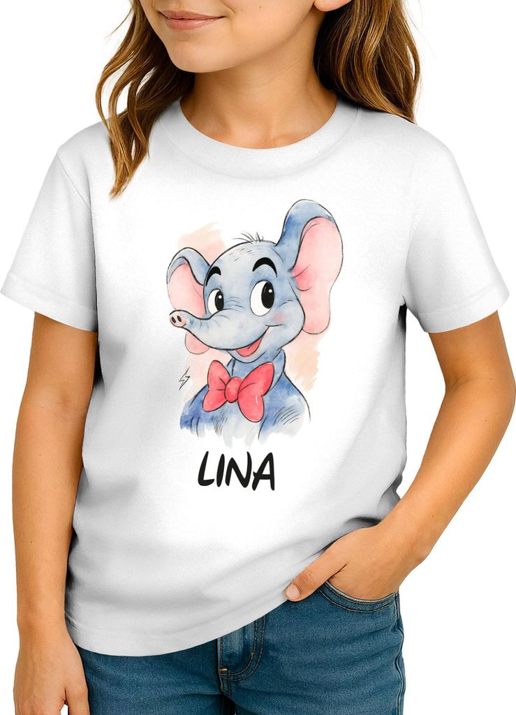 Kinder Mädchen T-Shirt mit Name personalisiert Elefant Tiermotiv Comicstyle Geschenk Kinder Geburtstag Weihnachten SpecialMe