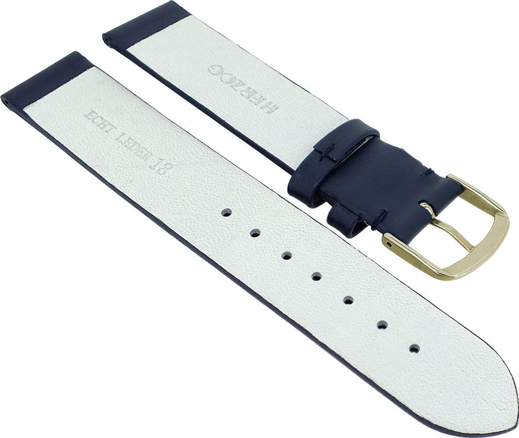 Herzog Beach II Uhrenarmband gleichlaufend > mattes glattes Leder blau, Stegbreite:18mm, Schließe:Gelbgolden