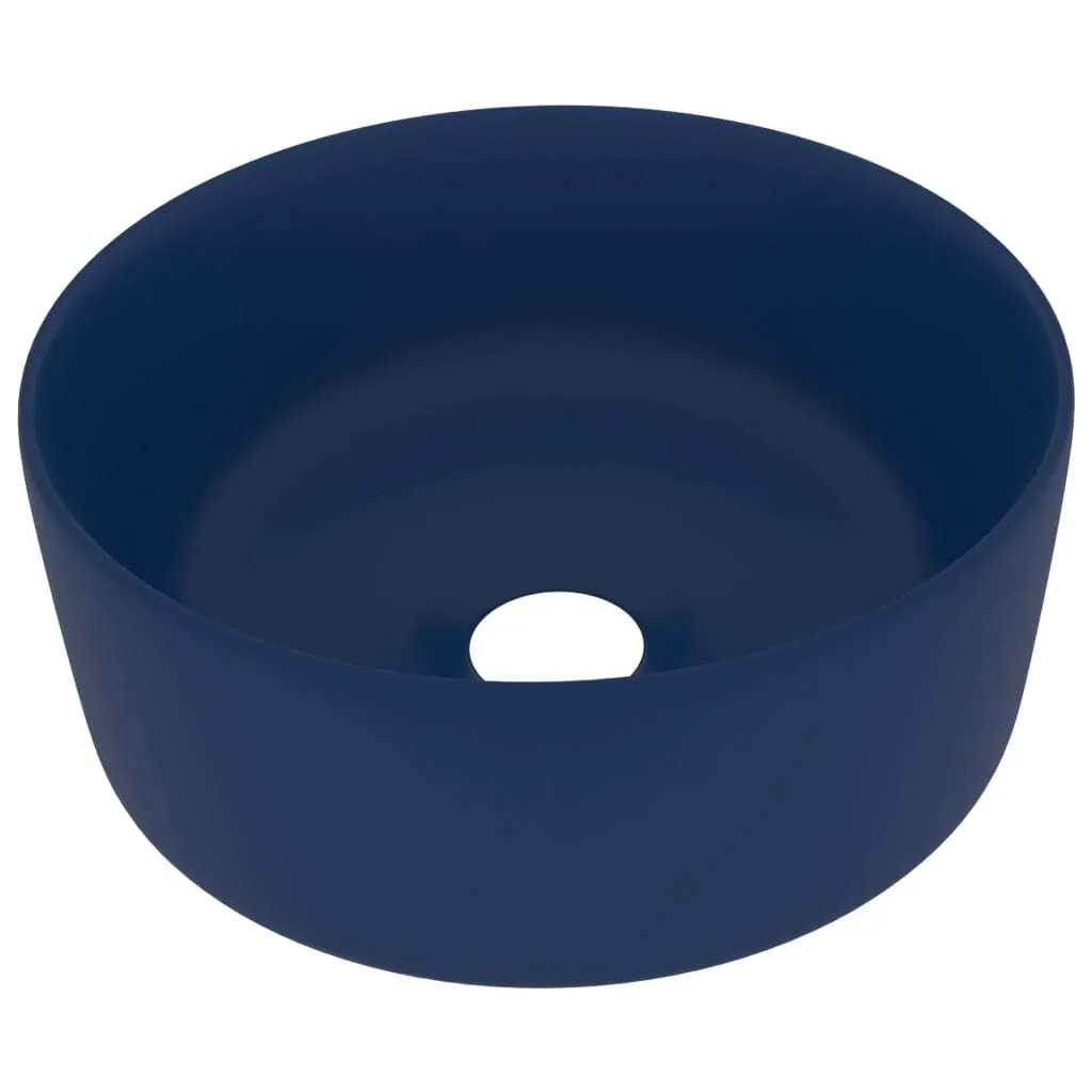 Lavabo Rotondo Blu Scuro Opaco 40x15 cm Ceramica | Design Bagno Lusso