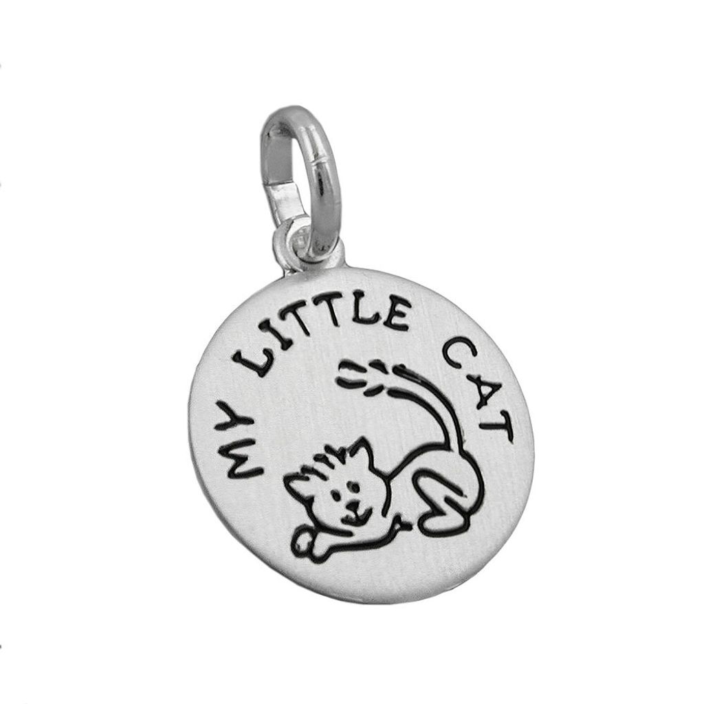 Anhänger 12mm mit Gravur MY LITTLE CAT Katze schwarz lackiert matt Silber 925 silber 12mm