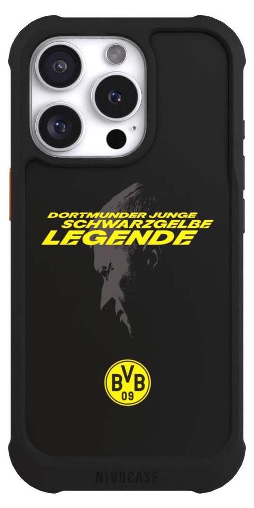 NIVOCASE Hülle für Apple iPhone 16 Pro Stoßfeste Handyhülle NIVOmax Case Schwarz BVB Borussia Dortmund Marco Reus