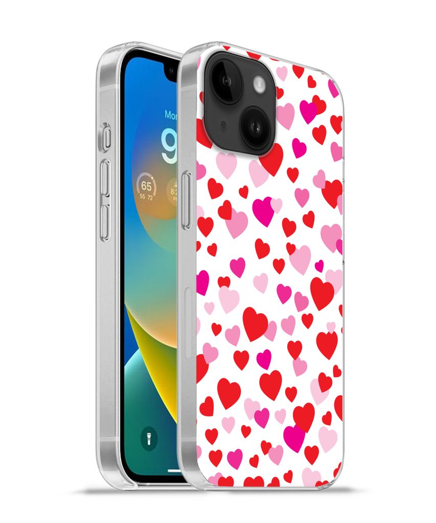 MuchoWow Handyhülle Schutzhülle Hülle für Apple iPhone 14 - Softcase Eine Illustration mit bunten Herzen Silikon Softcase Handy Hülle - Mobi...