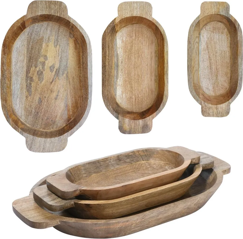 Vassoi Legno Marrakesh Set 3 Pezzi | Decorazione Boho Chic Ovale