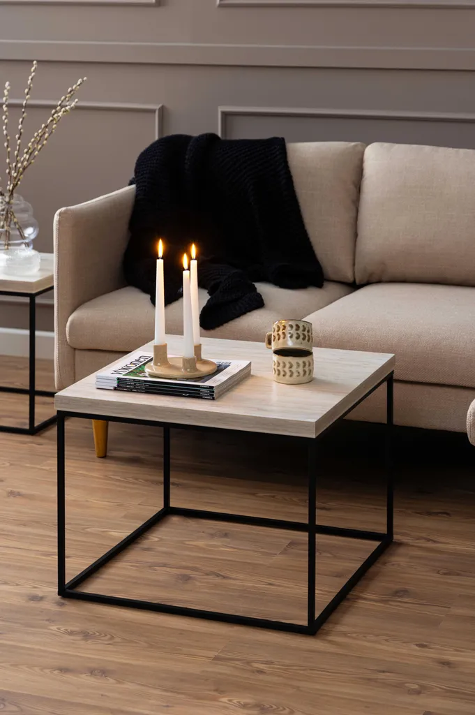 Table Basse Barossa Beige 60cm : Plateau Résistant et Pieds en Bois Clair