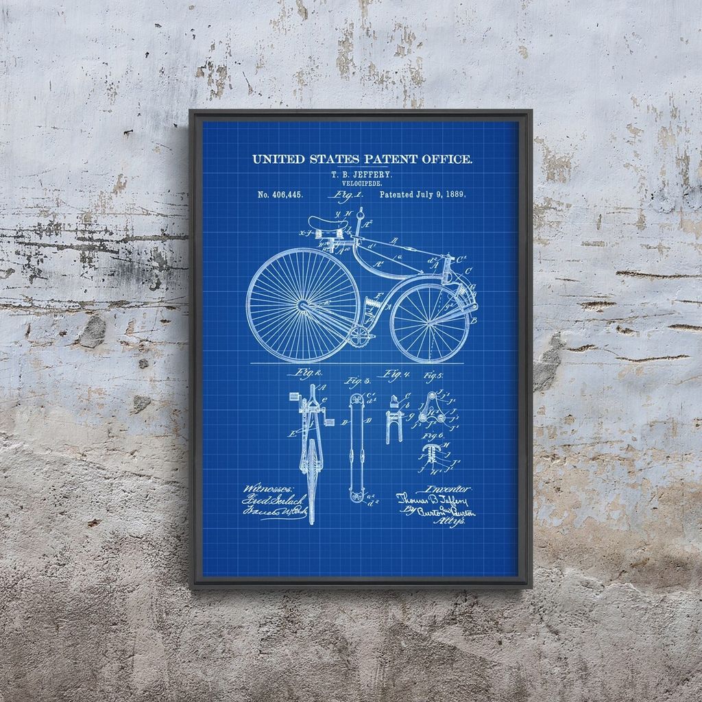 Poster - Canvas - Leinwand - 42 cm x 59,4 cm - Fahrrad-Patent Velocipede Jeffery Vereinigte Staaten