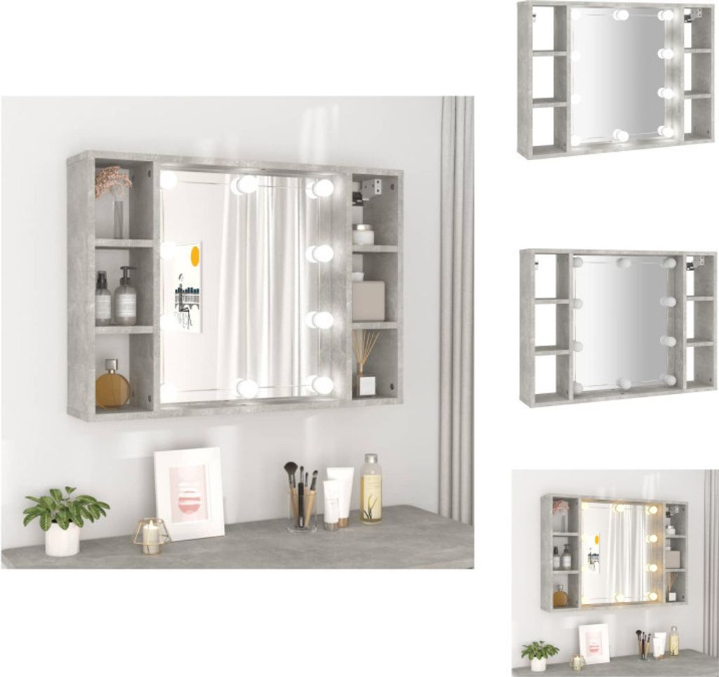 vidaXL Zrcadlová skříňka s LED betonem šedá 76x15x55 cm - Obrázek produktu 