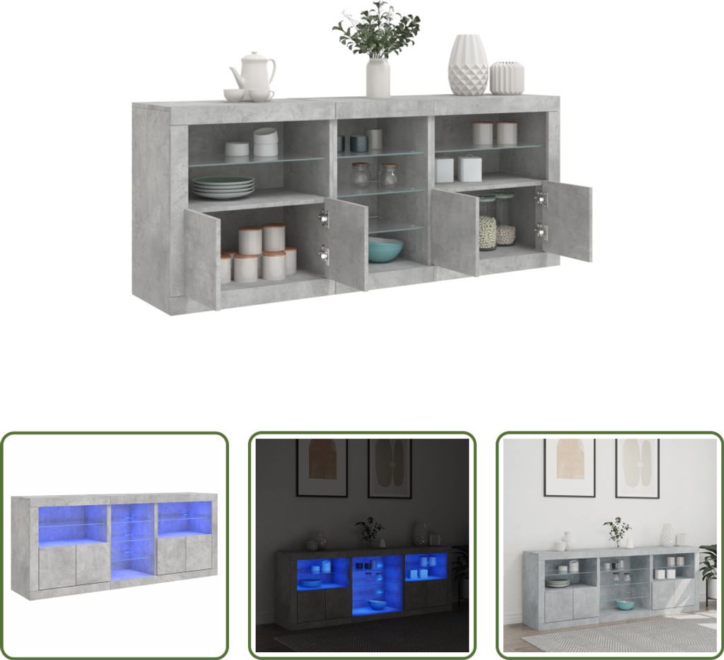 The Living Store Sideboard mit LED-Leuchten Betongrau Produktbild 