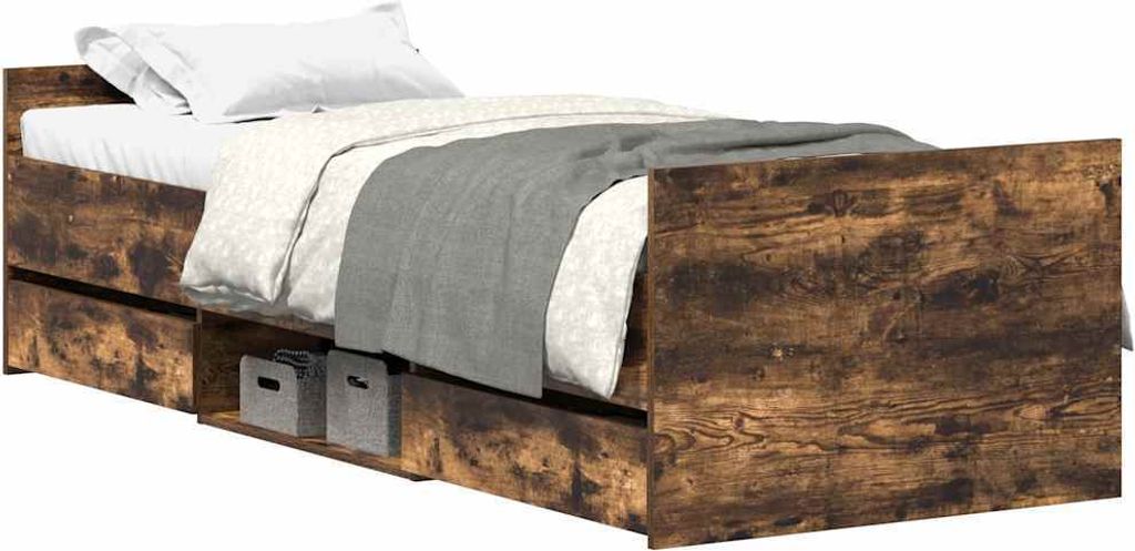 vidaXL Bettgestell mit Kopf- und Fußteil Räuchereiche 100x200 cm