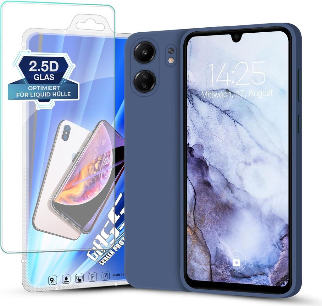 Hülle für Xiaomi Redmi 13C mit 9H Displayglas Displayschutz Plus Case Cover Bumper Silikon Softgrip Schutzhülle Farbe: Lavendelblau