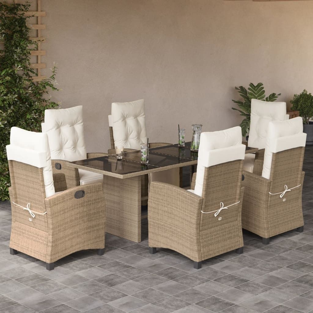 2025 Moderne Gartenmöbel Set Balkonmöbel-Set 7-tlg. Garten-Essgruppe mit Kissen Beige Poly Rattan - Gartenmöbelgarnituren,Design 2467394 4parcel